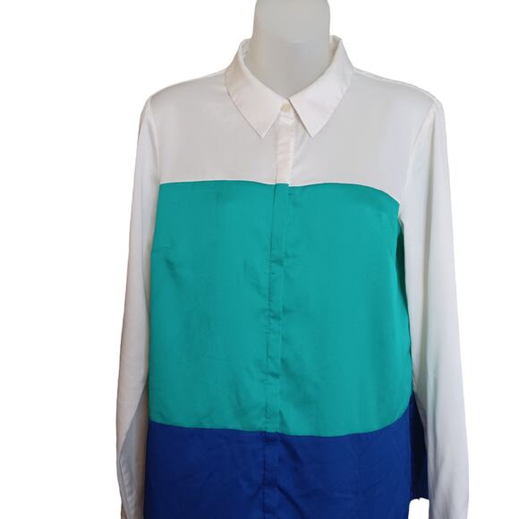 Ann Taylor Womens Blouse Size 10 Color Block Hidden Buttons Office Career Chic - Picture 2 of 7